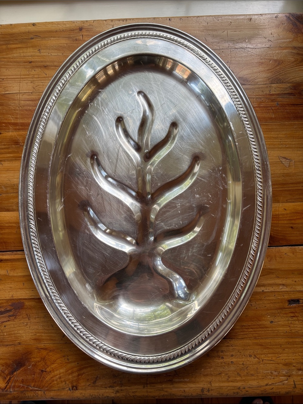 Vintage Silverplated Platter With The "Tree Of Life" Design In The Center Footed